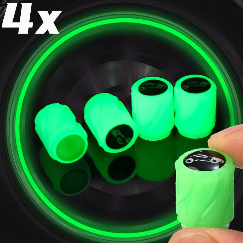 4pcs Luminous Valve Caps Car Fluorescent Tire Valves Cap Glow with Car Logo Car Motorcycle Bike Wheel Plugs Tyre Hub Cover Decor