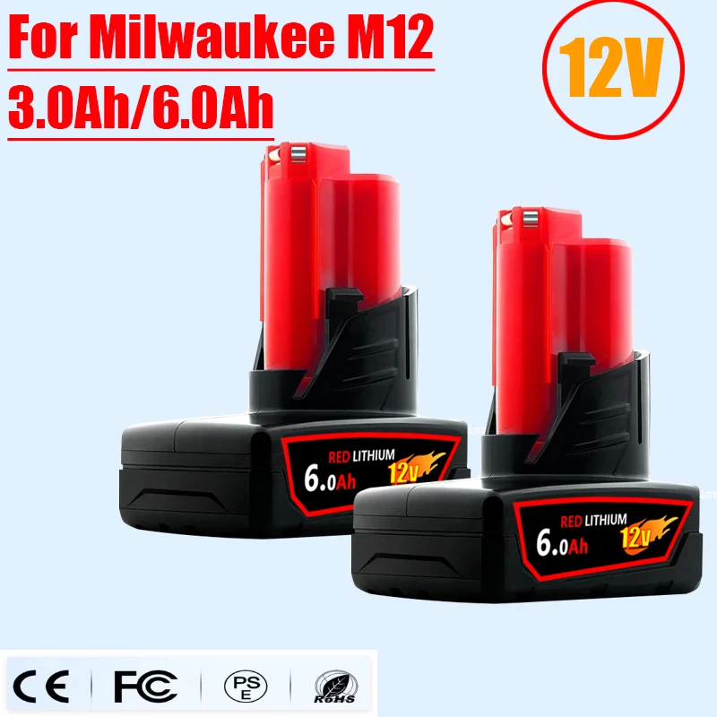 

For Milwaukee M12 Battery 12.0Ah 12V Rechargeable Battery For Milwaukee M12 Tool 48-11-2402 48-11-2411 48-11-2401MIL-12A-LI
