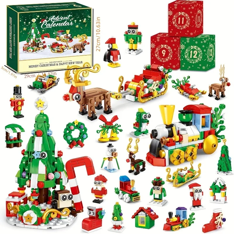 2024 Kerstcadeau Speelgoed Bouwsteen Adventskalender 24 Dagen Verrassing Countdown Feestelijke Set Familie Kerst Feestartikelen