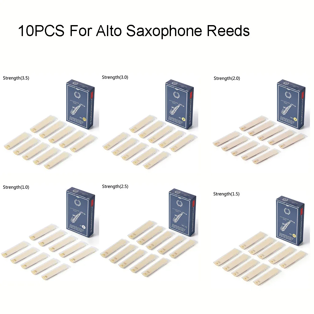Palhetas para saxofone alto, palhetas de tamanho completo, força 1.0 1.5 2.0 2.5 3.0 3.5, palhetas para clarinete, acessórios de sopro com 10 peças
