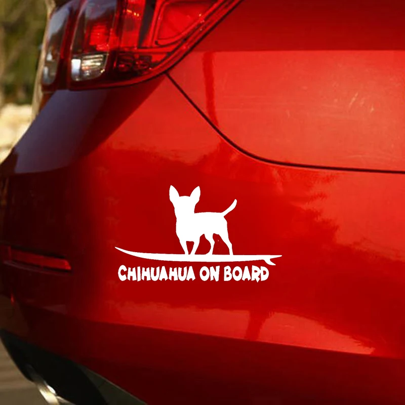 

Chihuahua on Board Creative Vinyl Car Sticker Funny Dog Breed Car Window Motorcycle Surf Camping Helmet Laptop Die Cut Decal