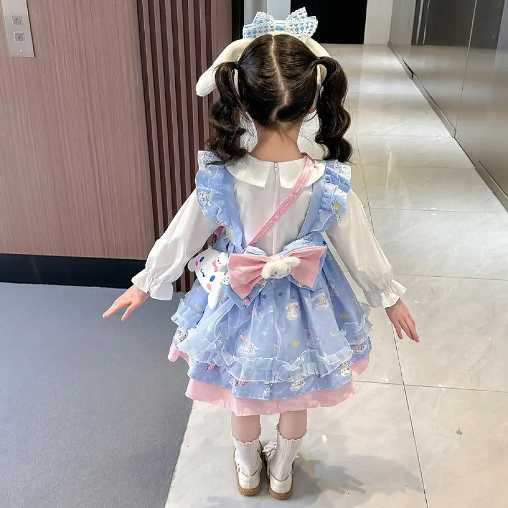 Kawaii Cinnamoroll Prinzessin Kleid Lolita Kleid Mädchen Kinder Sanrios Anime Frühling Kind Lange Ärmel Rock Mode Festival Geschenk