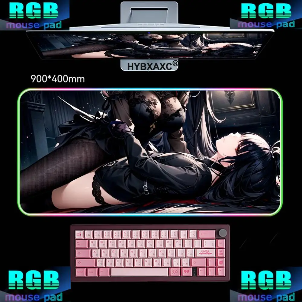 HYBXAXC Large Speed Kawaii Cute Anime Girl Gaming Mouse Pads RGB Gaming Mouse Pad Desk Mat HD Gamer Large LED Light XXL
