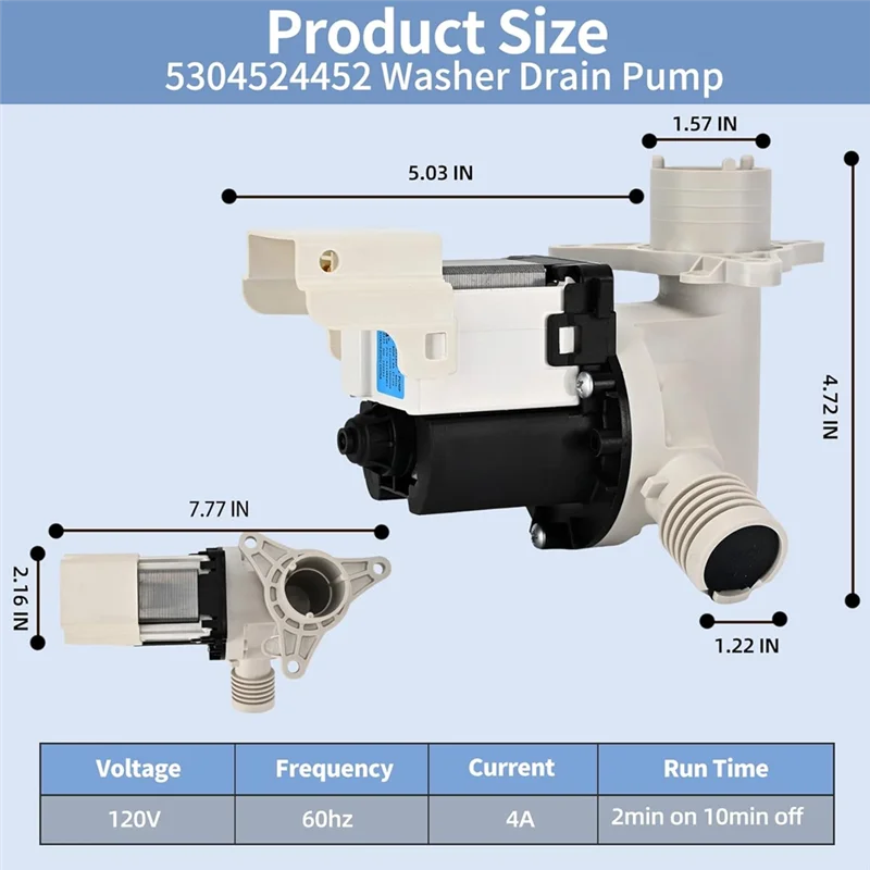 A02V-para conjunto de bomba de lavadora Frigidaire 5304524452 drenaje para piezas de lavadora secadora 5304515673 5304500535 AP6989734