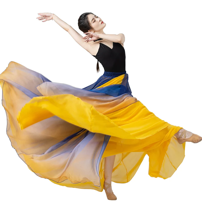 2023 New Double Layer Spanish Flamenco Skirt Chinese National Folk Dancewear Modern Ballroom Practice Clothing for Stage