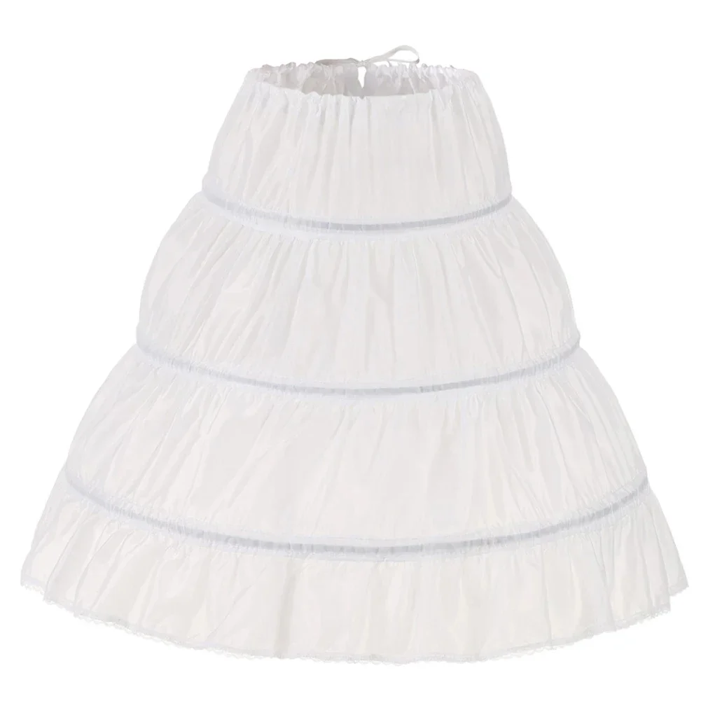 

White Children Petticoat A-Line 3 Hoops One Layer Kids Crinoline Lace Trim Flower Girl Dress Underskirt Elastic Waist