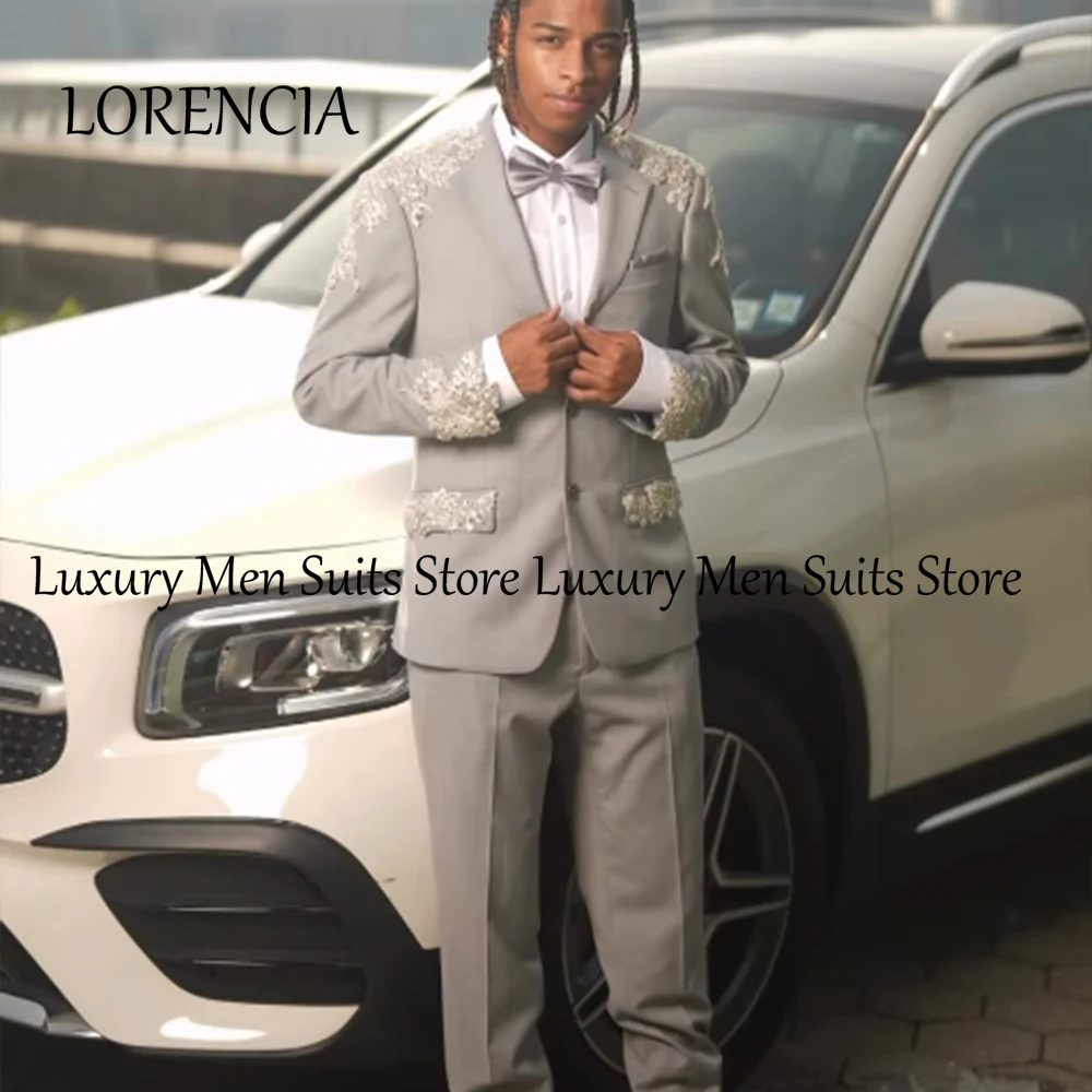

Simple Loose Suits for Men 2 Pieces Applique Wedding Groom Tuxedos Customized Blazer Pants trajes para hombre Men's Clothing