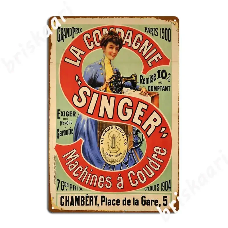 Retro La Compagnie Singer Machine A Coudre Metal Sign Wall Cave Decoration Plaques Living Room Tin Sign Poster