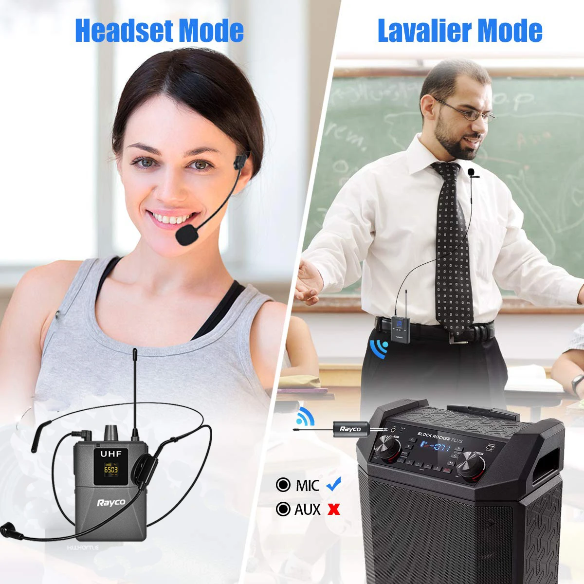 

UHF Wireless Microphone Headset with Transmitter and Receiver Digital Display Bodypack Mic for Teaching Interview Lavalier New