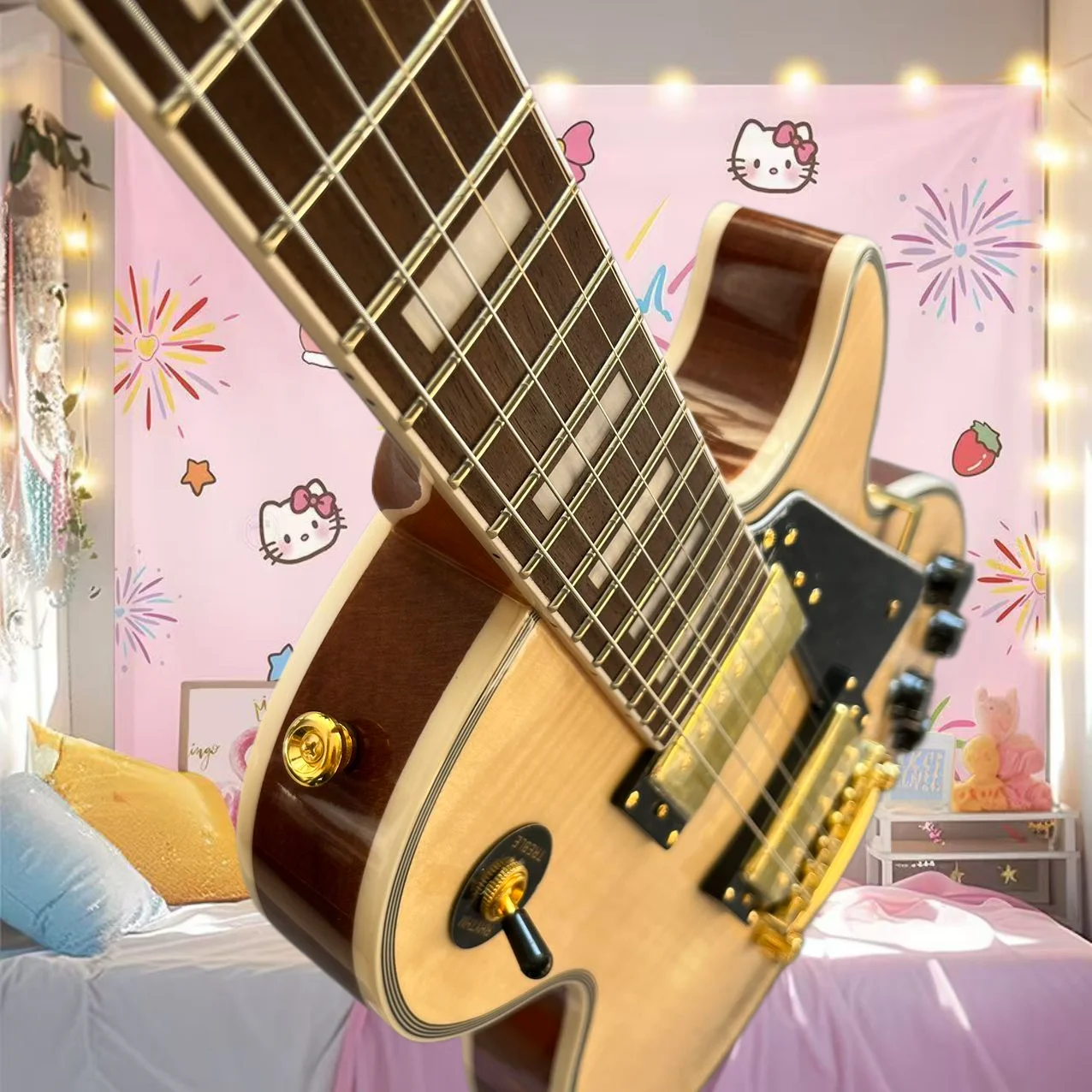 Personalizado bordo e pêssego madeira guitarra elétrica, disponível em várias cores, feito de fábrica, frete grátis em estoque em G15