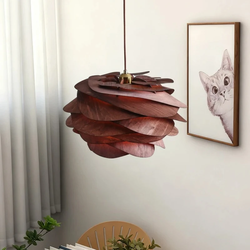 Japanese Wabi-sabi Retro Solid Wood Roses Pendant Lights Designer Hanging Lamp Restaurant Bedroom Balcony Bar Designer Lighting
