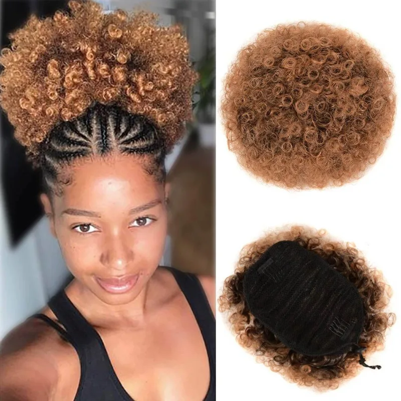 Sanggul Afro Puff Tali Serut |   Ekor Kuda Keriting Keriting 8 Inci |   untuk Ekstensi Rambut Manusia Wanita