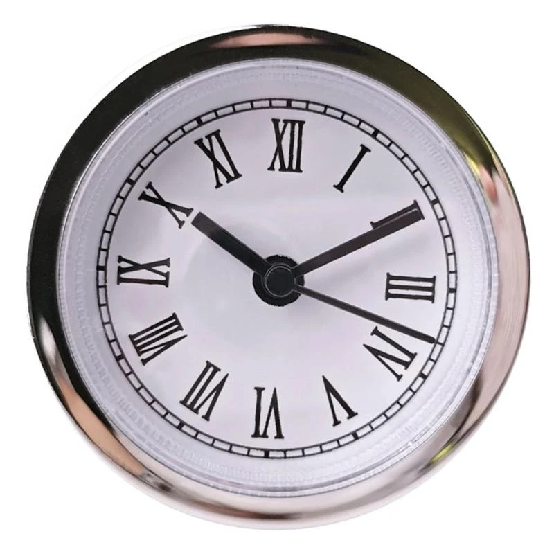 Clock Making Supplies 60mm Quartzs Movement Clock Insert with Stylish Roman Numerals Silver Trim Watch Insert Crafting