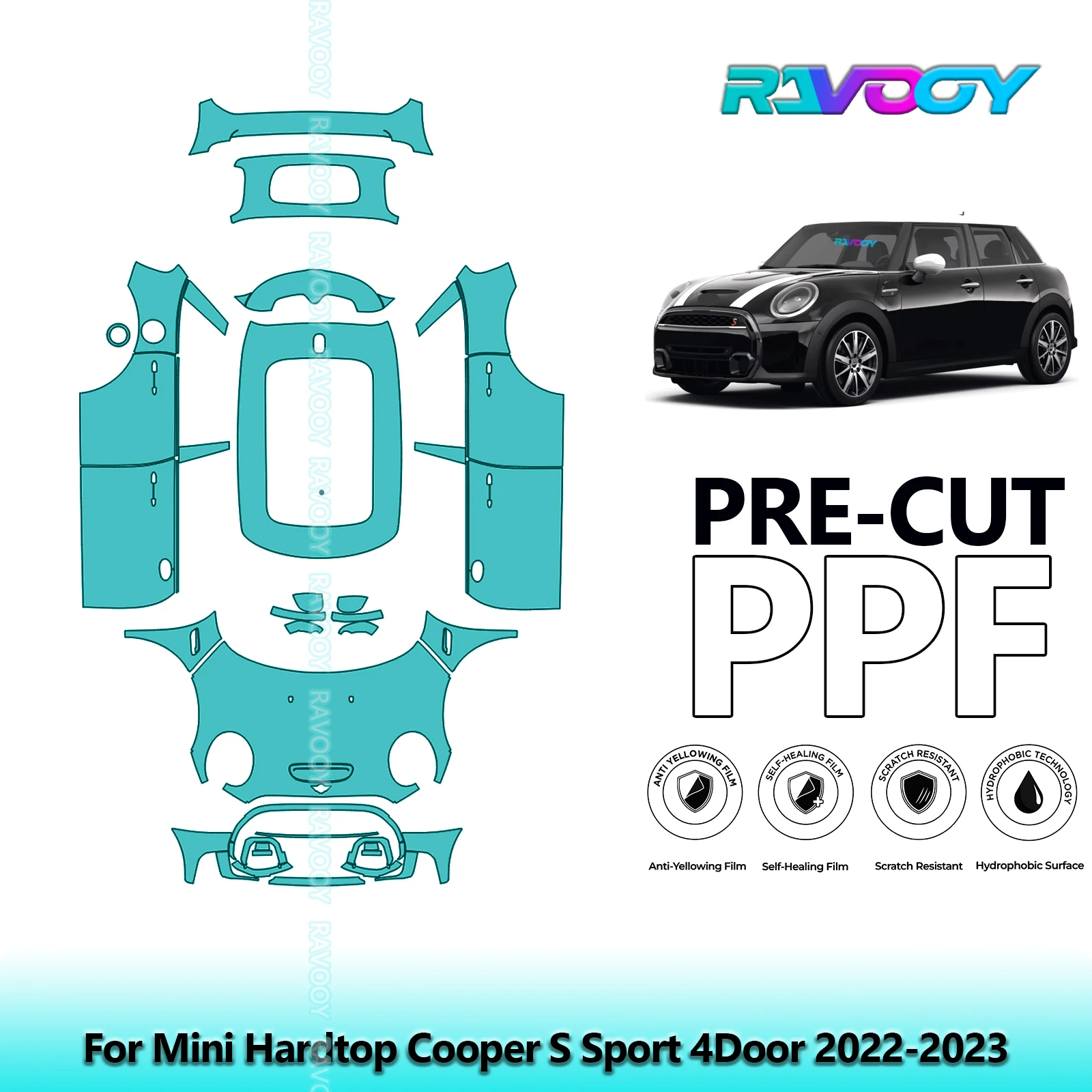 

For Mini Hardtop Cooper S Sport 4Door 2022-2023 Precut PPF Paint Protection Film 8.5Mil Full Vehicle Clear Bra
