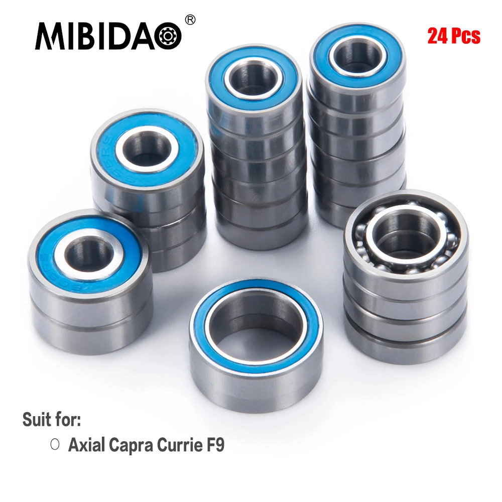 MIBIDAO 24Pcs Wheel Hub Axles Sealed Bearing Kit for Axial Capra Currie F9 1/10 RC Buggy Car Truck Model Parts