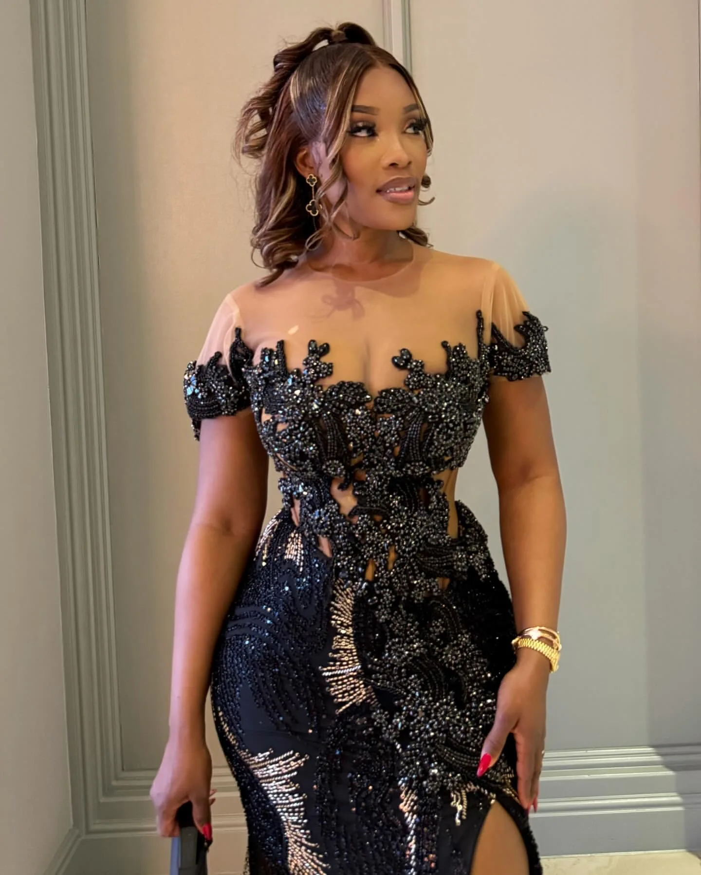 2025 Black Straight Prom Dresses Lace Beaded Crystals High Split Evening Formal Party Birthday Gowns Dresses ZJ677
