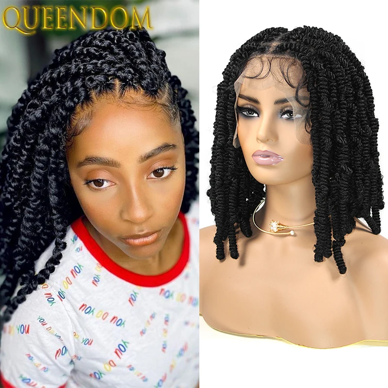 Spring Twist Braid Short Bob Wigs Full Lace Knotless Box Braided Wig With Baby Hair 12 Inch Short Synthetic Dreadlock Braids Wig