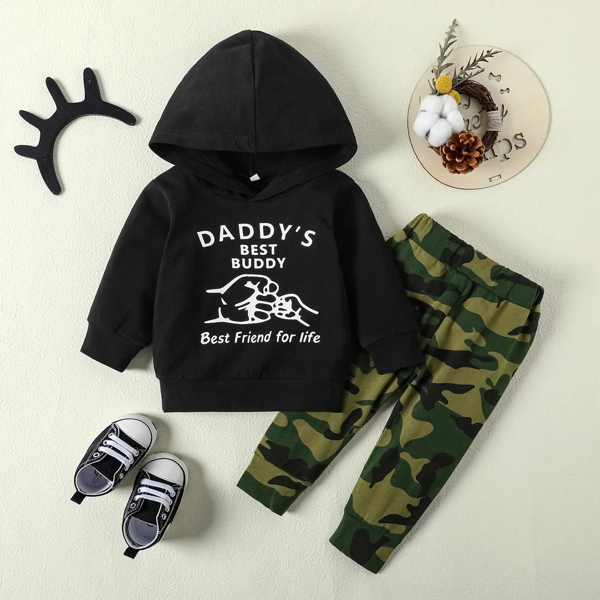 Kids Toddler Boy Clothes Set Black Long Sleeved Hoodie+Camouflage Pants Children Baby Fashion Spring Outfit Suit