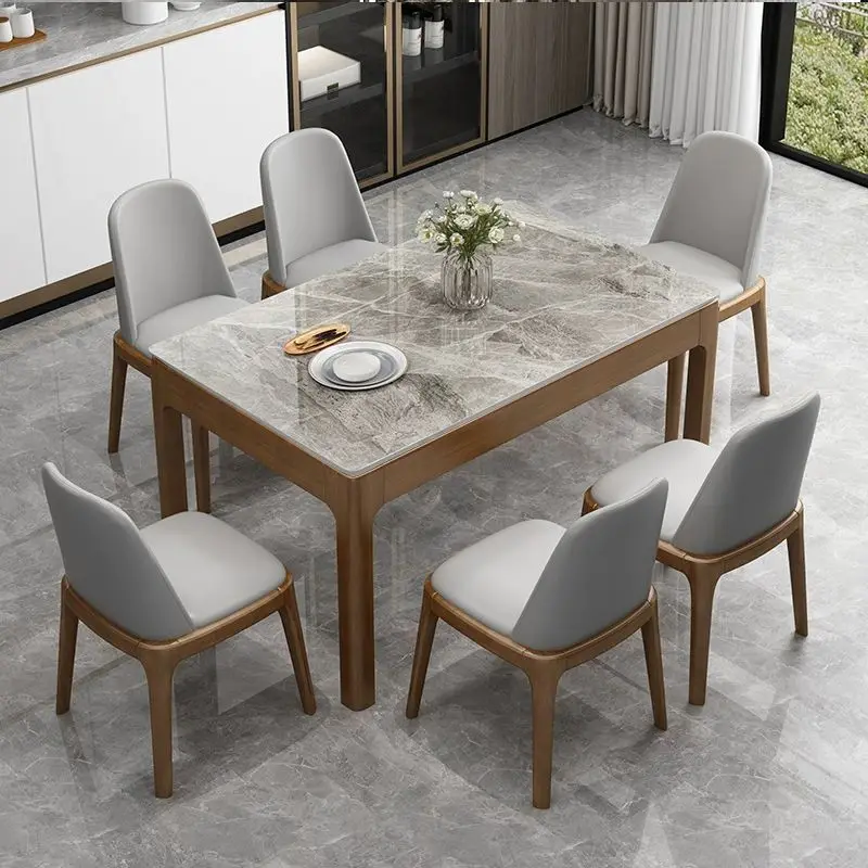 

Modern Luxury Home Furniture Solid Wood 6-Seater Dining Table with Slate Rectangular Top Easy to Clean for Living Room