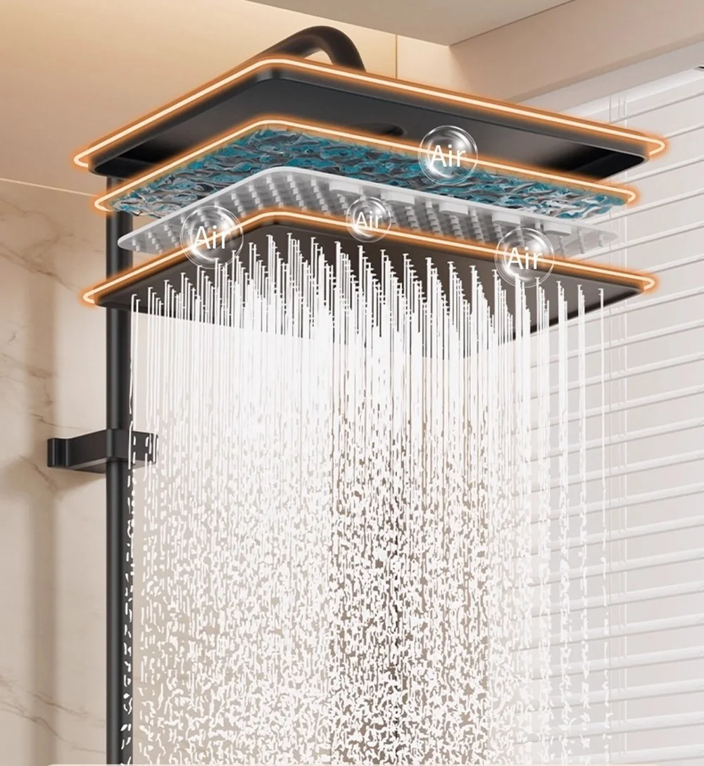 1pc High Pressure Rainfall Shower Head, Luxury Bathroom Showerhead, Adjustable Angles, Anti-Clogging Silicone Nozzleater Saving