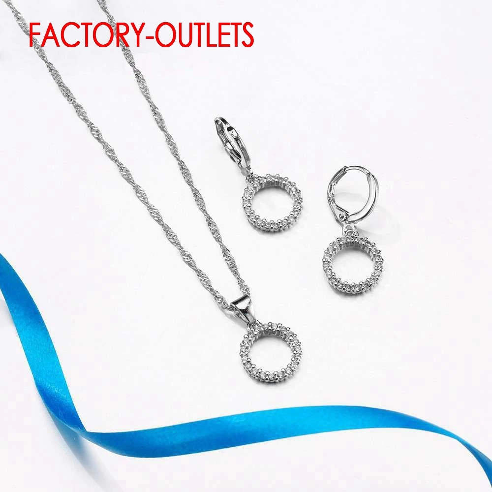 Genuine 925 Sterling Silver Bridal Jewelry Sets Beads Cubic Zirconia Necklaces Hoop Earrings Women Girls Engagement Anniversary