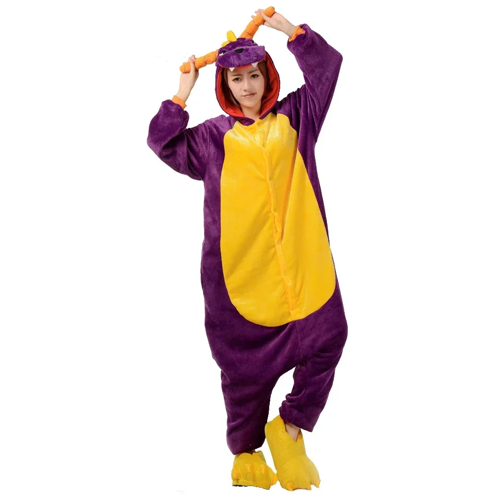 Adult Kigurumi Onesie Anime Women Costume Dragon Halloween Cosplay Pajamas Cartoon Animal Sleepwear Winter Warm Hooded Jumpsuits