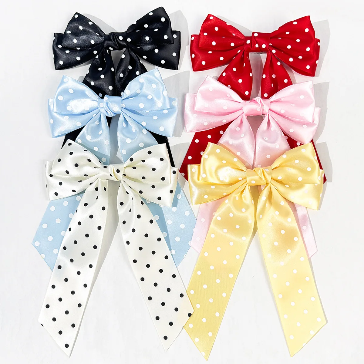36pc Polka Dot Spotty Bow Hair Clips with Long Tassel for Women And Girls Handmade Side Hairgrips Barrette Bulk Hair Accessories