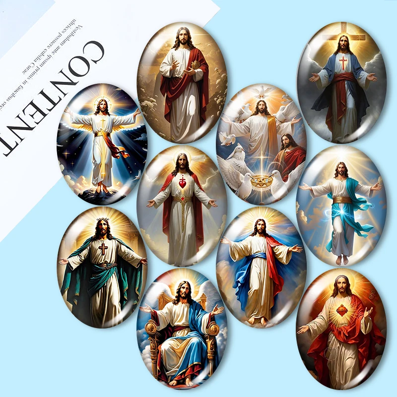 Jesus Holy Ancestor 10pcs mixed 10x14mm/13x18mm/18x25mm/30x40mm Oval photo glass cabochon demo flat back Making findings