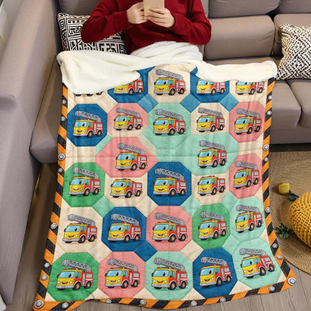 Red Fire Engine Star Heart Flannel Blanket Perfect for Sofa Office Bed Travel Sleep Read Relax Camping Four Season Use
