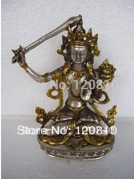 

Tibetan Silver Gilt Bronze Manjushri Bodhisattva Buddha Statue Figurine