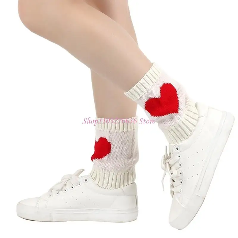 R6FD Knit Leg Warmers for Women Girl Winter Autumn Leg Warmers Short Ankle Socks Crochet Love Heart Leg Covers