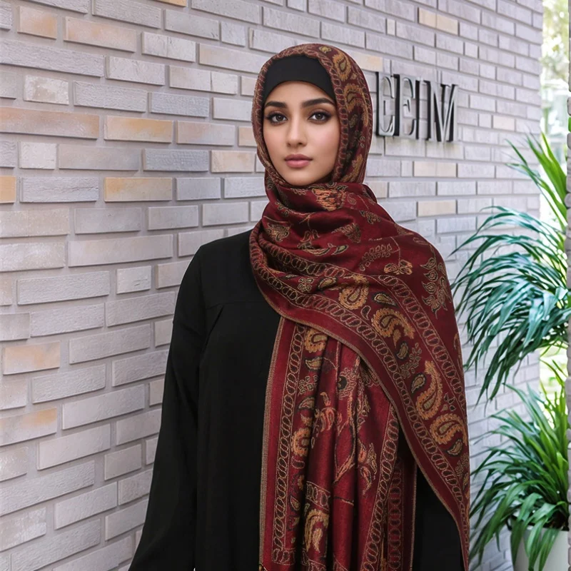 Bohemia Pashmina Scarf Shawl Wrap Paisley Jacquard Flowers Tassels Neckerchief For Women Muslim Hijab Luxury