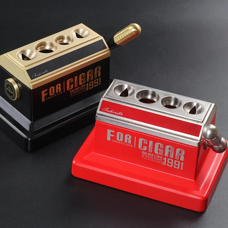 

Desktop Cigar Cutter 4 Cutting Sizes Hand Crank Cutting Wooden Box Packaging Storage Cigar Tabletop Scissors V-Cut CL-042