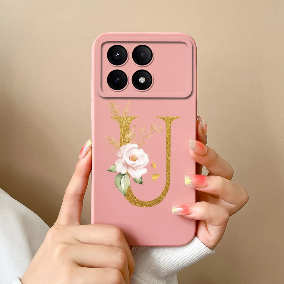 Case For Xiaomi Poco X6 Pro 5G Art Flower 26 Letters Silicone Soft TPU Shockproof Cover For Xiaomi PocoX6 Fanda PocoX6Pro Bumper