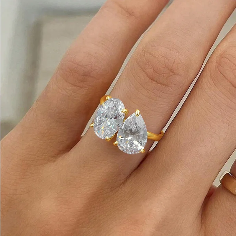 OEVAS 2 Stones Pear/Oval Cut 2ct Moissanite Rings S925 Silver Toi Et Moi Wedding Rings For Women Engagement Fine Jewelry Gift view 5