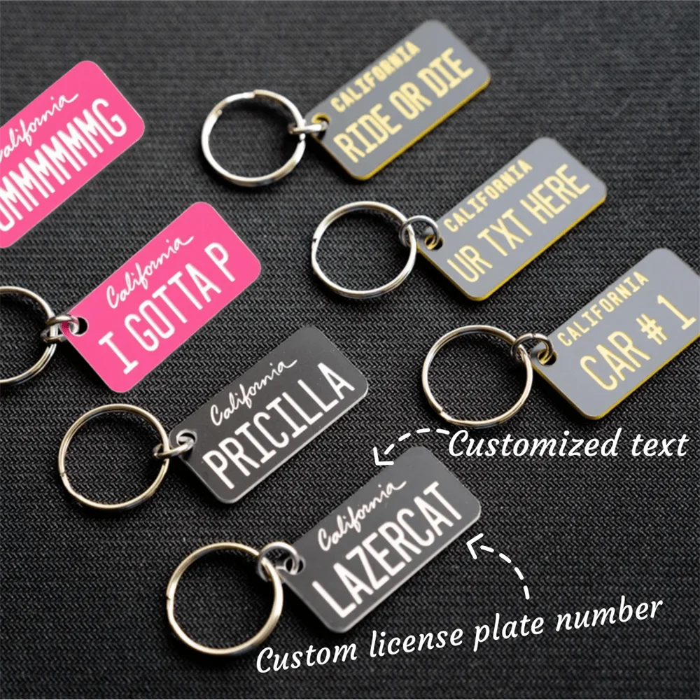 Custom Acrylic Keychain Personalized License Plate Number Plate Text Name Key Chain Customized License Plate Number Keychain