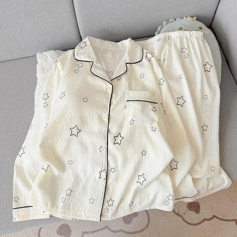 

Women Sleepwear 2026 New Western-Style Home Clothes High-End Lapel Cardigan Two-Piece Set Ladies Pajamas Homwear Girl Nightwear