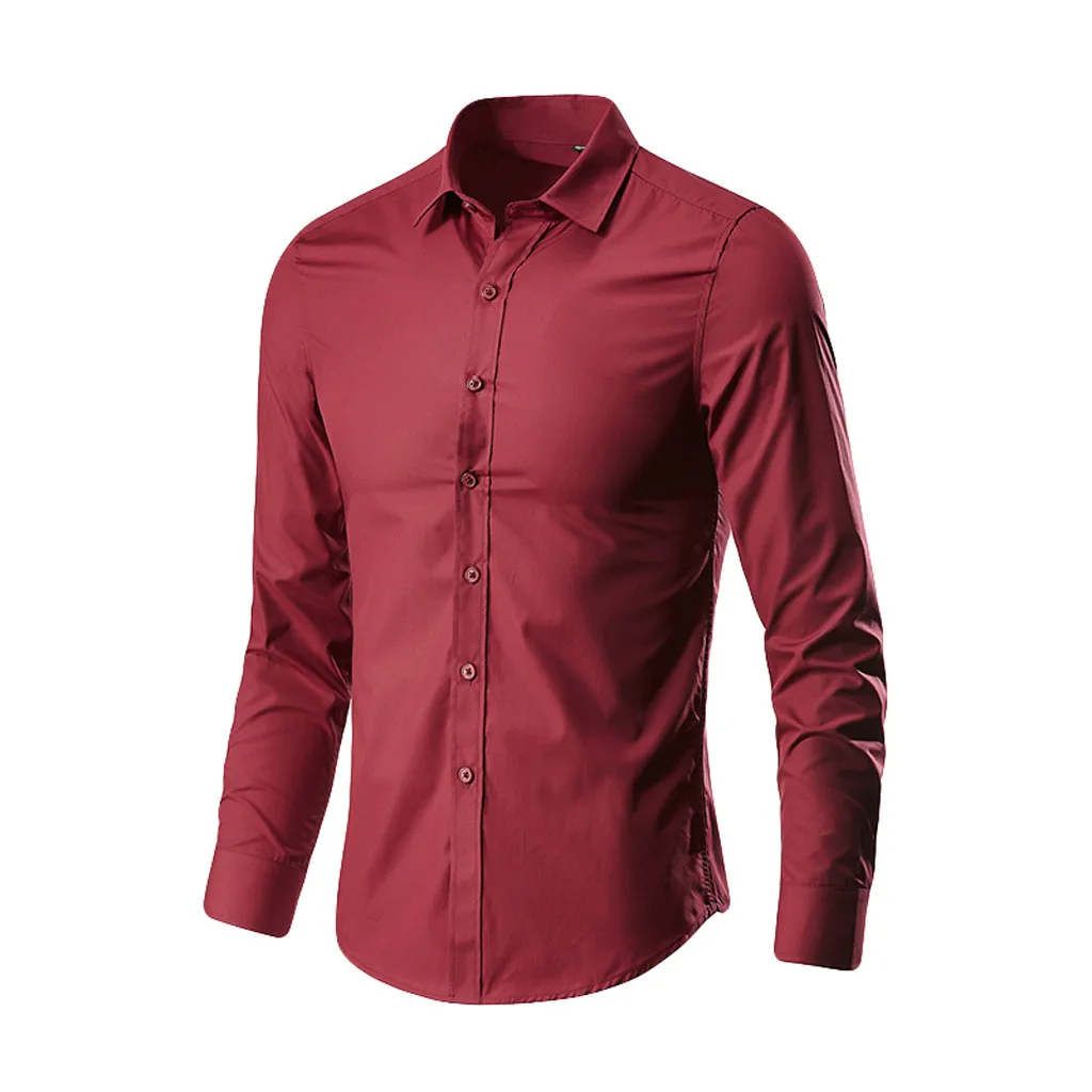 Men\'s Fashion Business Leisure Lapel Color Long-sleeved Shirt Top Blouse