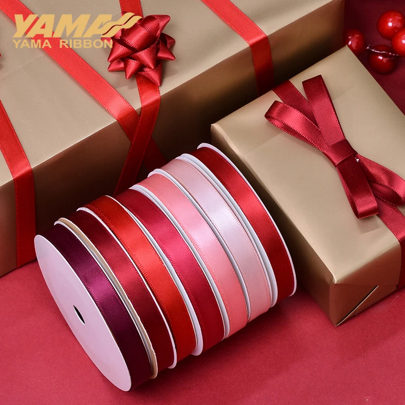 YAMA 100yards Single Face Satin Ribbon 6 9 13 16 19 22 mm Red for Party Wedding Decoration Handmade Rose Flowers Ribbons Gift