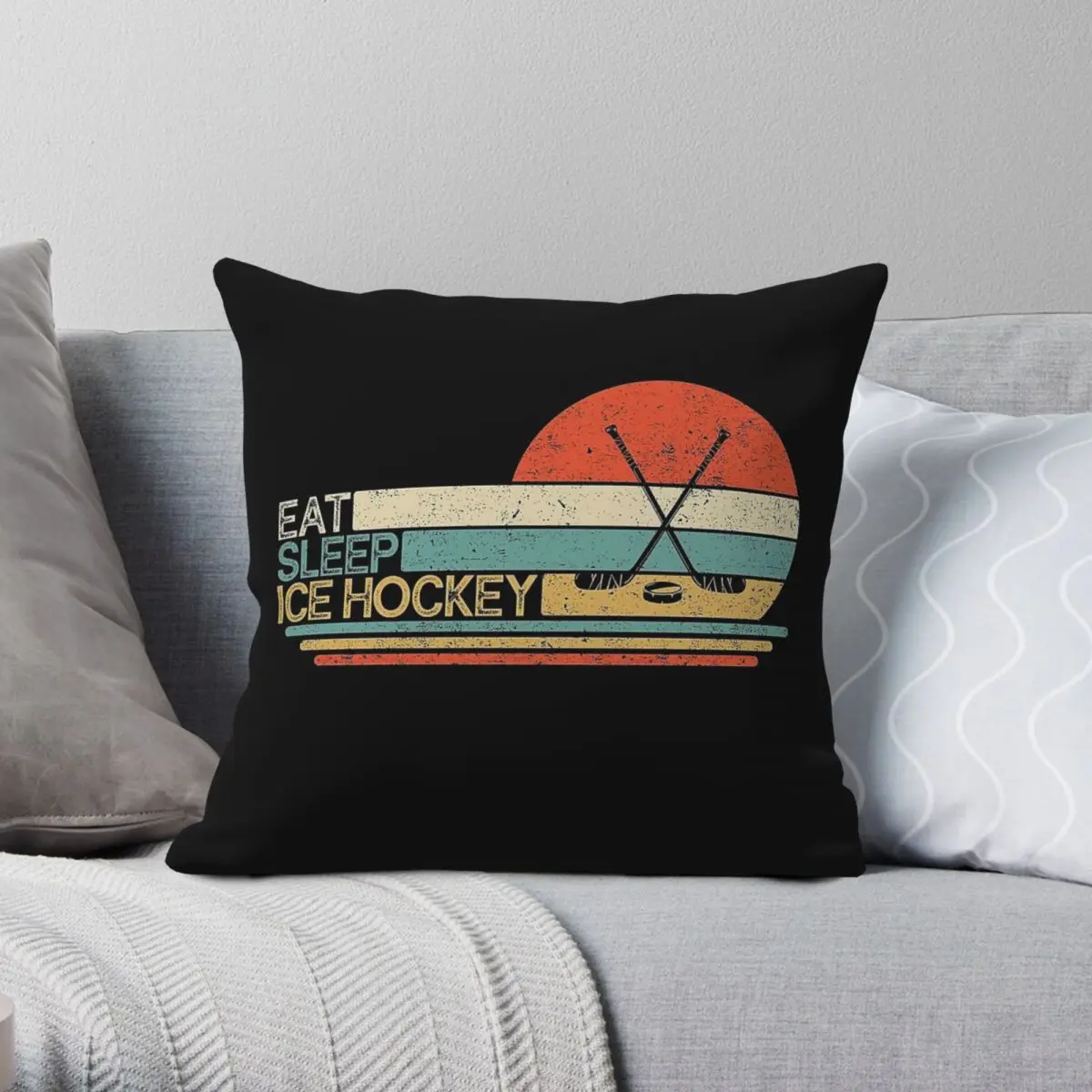 Ice Hockey Eat Sleep Square Pillowcase Polyester Linen Velvet Pattern Zip Decorative Pillow Case Bed Cushion Cover 18