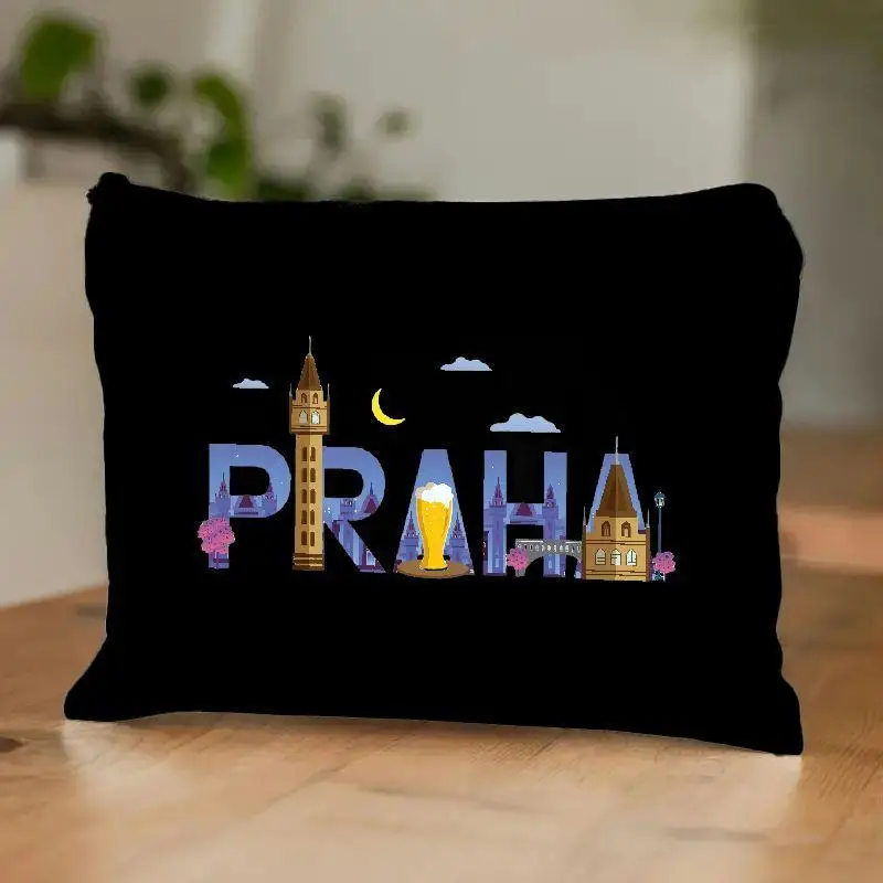 Festive Praha Makeup Bag - Lightweight Canvas Tote with Zipper Closure