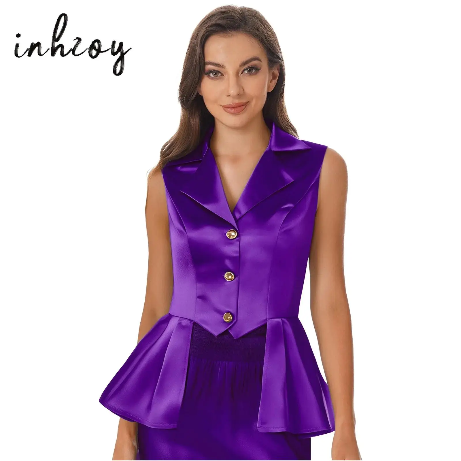 

Women's Victorian Waterfall Waistcoat Jacket Turn-Down Collar Sleeveless Asymmetric Ruffled Hem Top for Themed Parties Cosplay