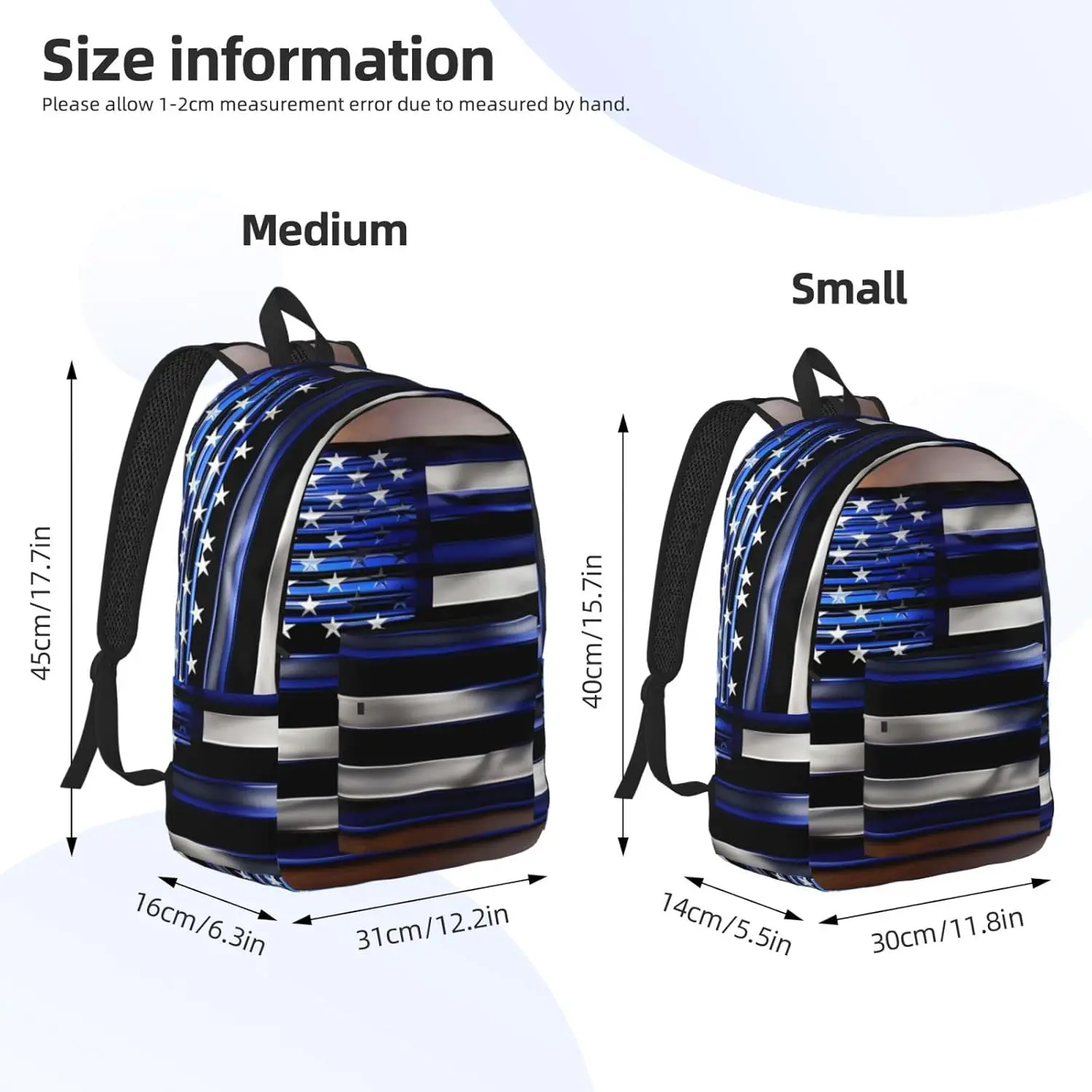 American Thin Blue Line Flag Print Stylish Canvas Backpack,Travel Backpack With Pockets,For Hiking And Daily Use