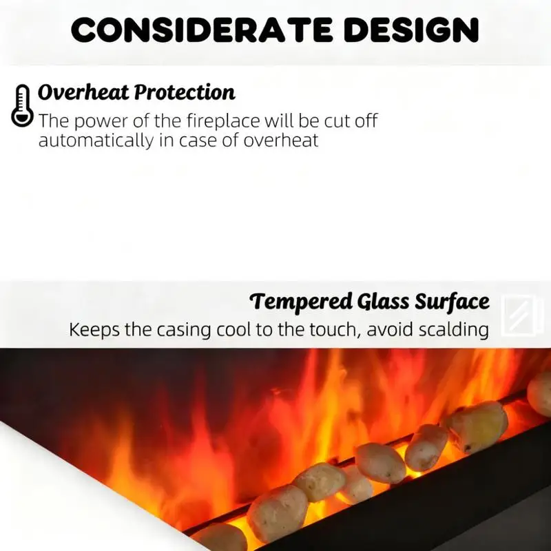 Perapian Listrik LED 7-Warna yang Dipasang di Dinding dengan Efek Api untuk Dekorasi Rumah