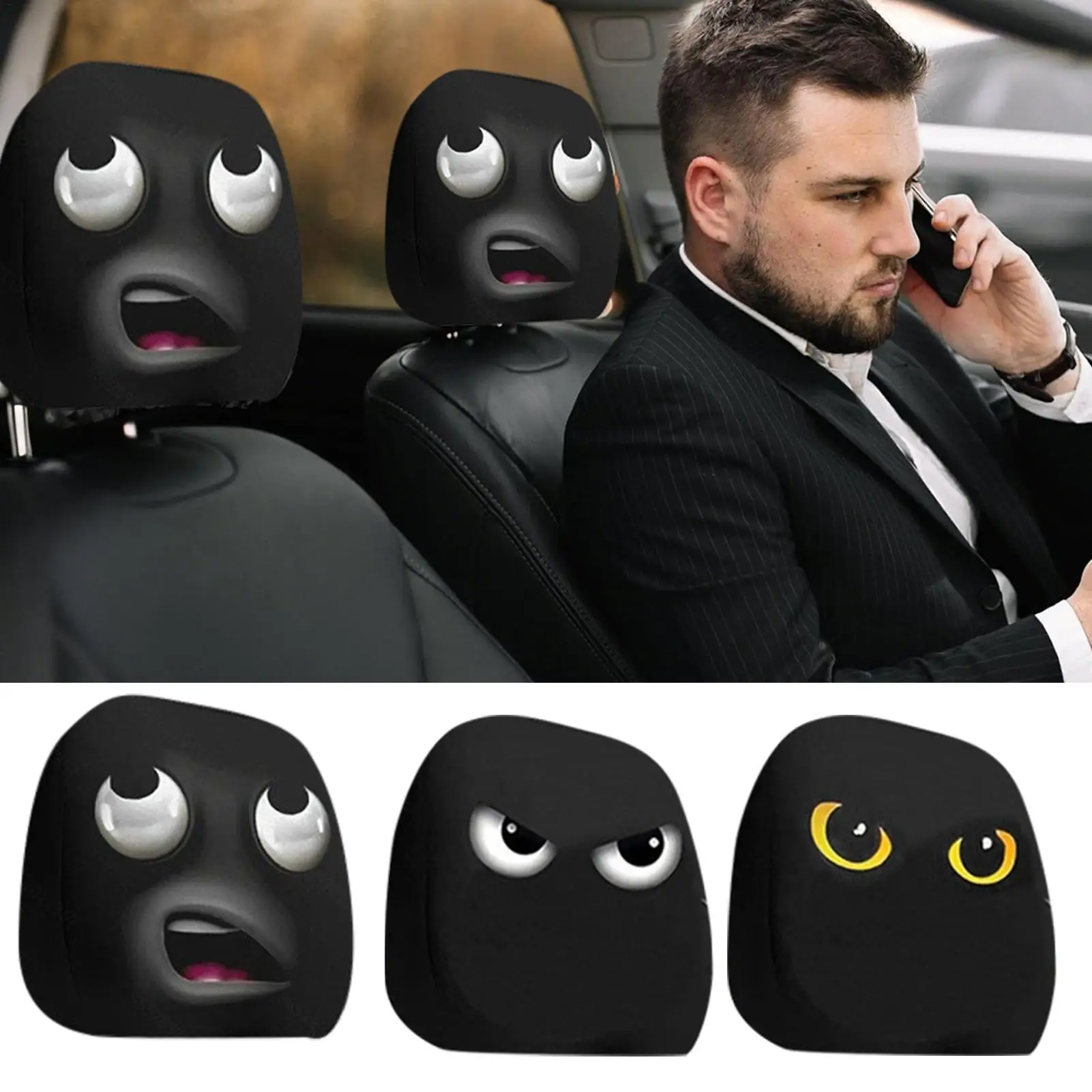 

2pcs Car Headrest Covers Big Eyes Auto Headrest Protector Decorative Interior Accessories Universal Car Seat Headrest Cover