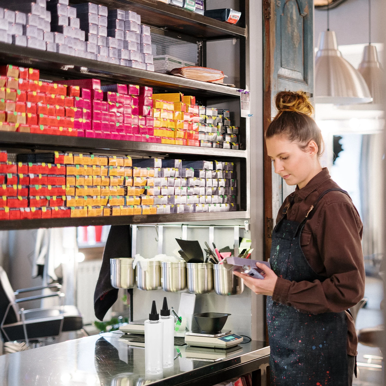 

10Pcs Clear Hair Dye Bottles 250Ml Pointed Mouth Plastic Containers for Hair Coloring Salon Pet Shop Household