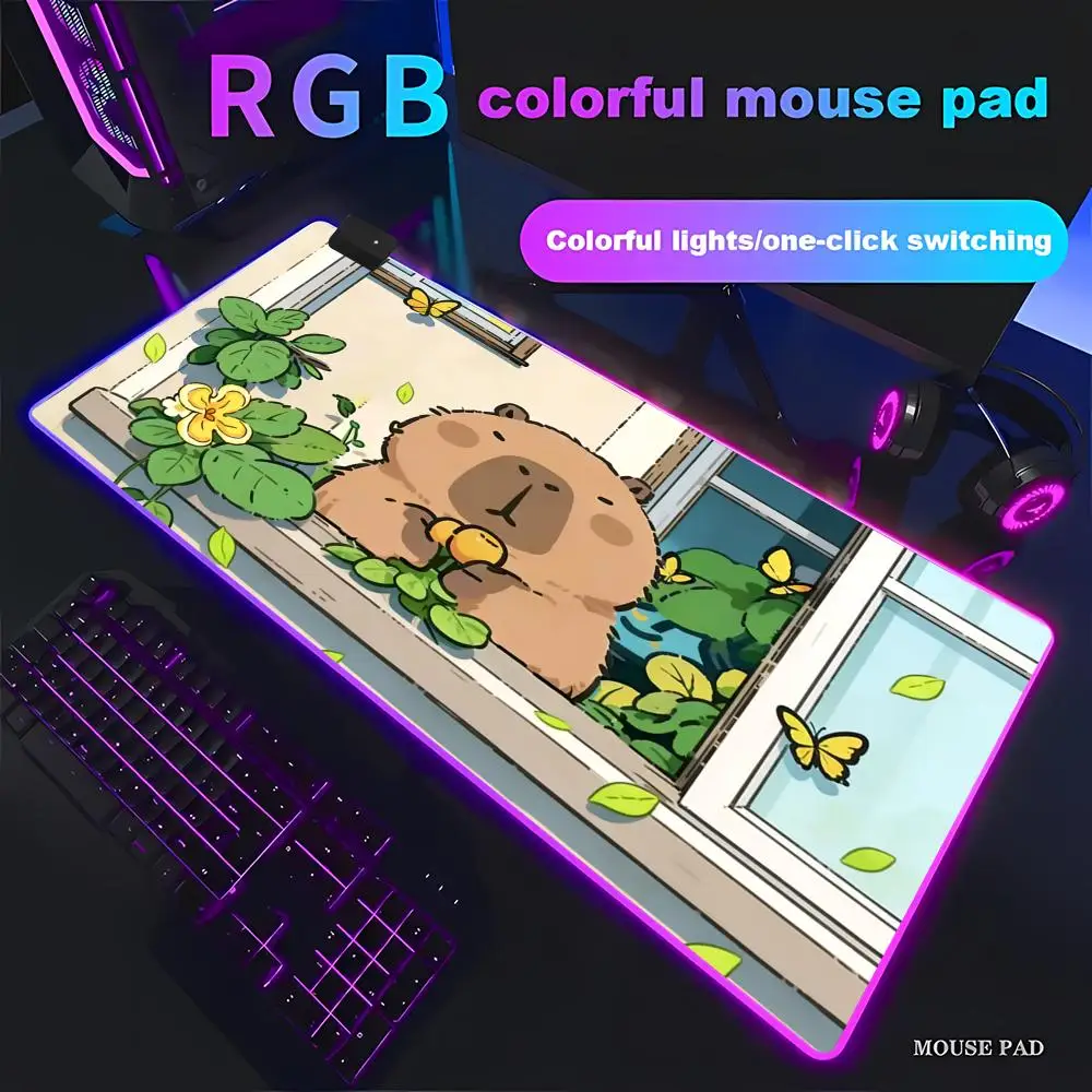 

HYBXAXC Kapibala Mouse Pad RGB Gaming Mouse Pad HD Gamer Large LED Light XXL PC Computer Non-slip