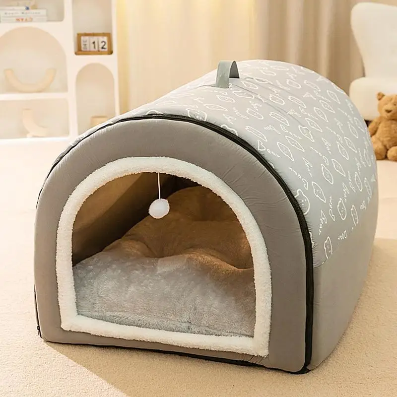 Cave Dog Bed 2 In 1 Detachable Cat Bed And House With Ball Pendant Flannel Cat Bed Cat Nest For Indoor Cats Cat Hideaway Cat