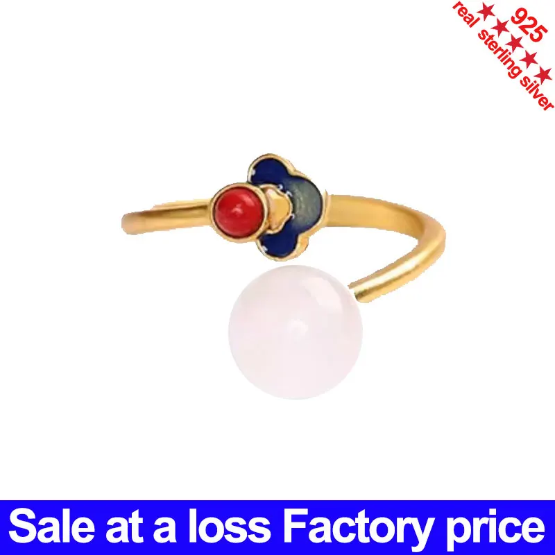 

Peace Ring S925 Silver Hotan Jade Enamel Color Women's Ring Wedding Proposal Gold Jewelry Birthday Gift