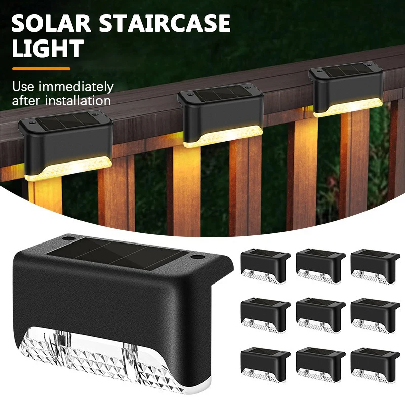 Warm White LED Solar Staircase Light Step Light Outdoor Courtyard Waterproof Lamp Balcony Fence Channel Garden Decor Path Light